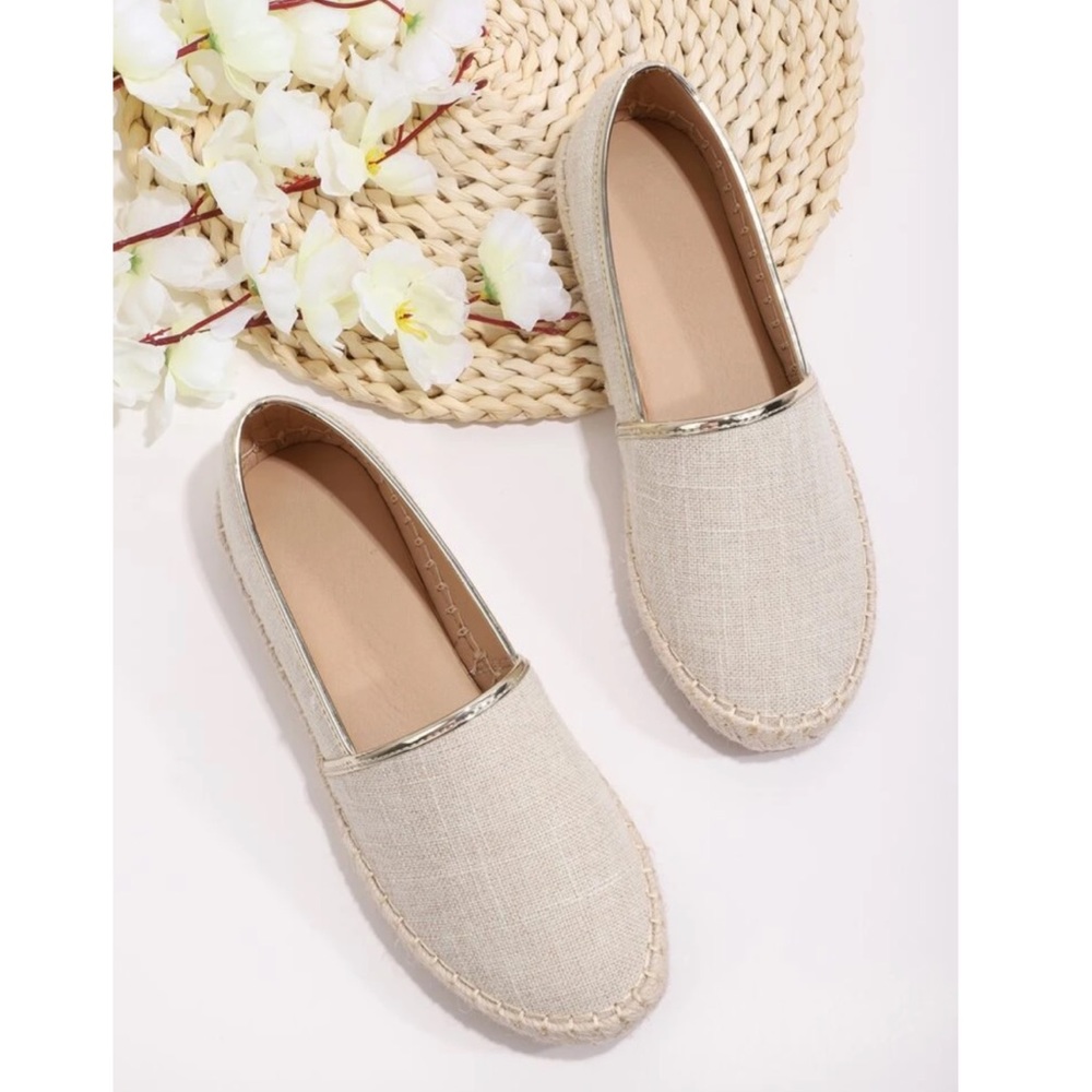 Round Toe Linen Espadrille Flats